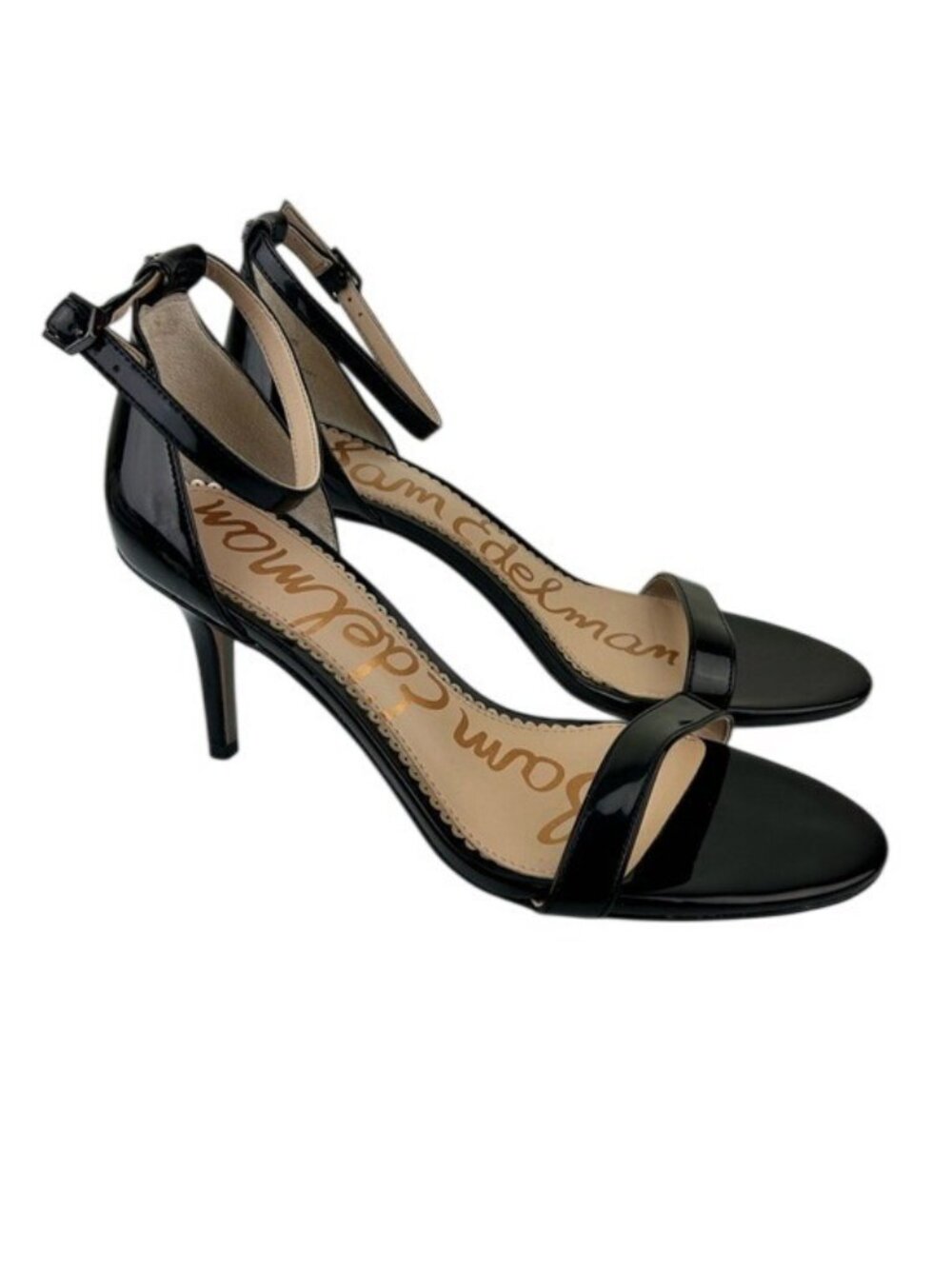 Sam Edelman Patti Black Patent Ankle-Strap Heels Sz 8 Date Night Formal Chic